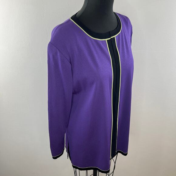 MISOOK Purple Black Open Cardigan Sweater Side Slit Round Neck M L ? - Picture 4 of 6